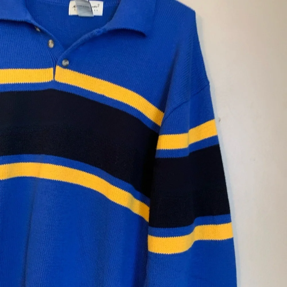 Vtg Eddie Bauer Sweater Men Blue Yellow Polo Preppy Coastal Country Club 90’s - Picture 3 of 8